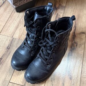 Joe Fresh Black Quilted Ankle Lace-Up Boots